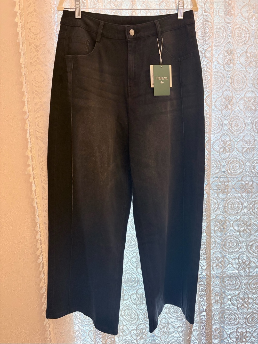 Halara Flex High Waisted Baggy 7/8 Jeans L Phantom Denim NWT